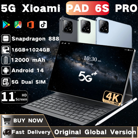 2025 Original XioaMi Pad 6S Pro Tablet Android14 Snapdragon888 11Inch HD 16GB+1TB 12000mAh 5G Dual SIM Bluetooth WiFi GPS Tables