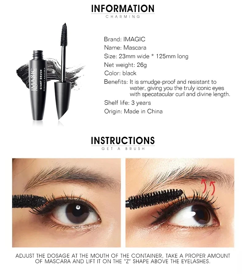 IMAGIC New Curling Waterproof Mascara Black Concentrated Eyelash Cosmetics Extended Curling Eyelashes Thick and Quick Dry