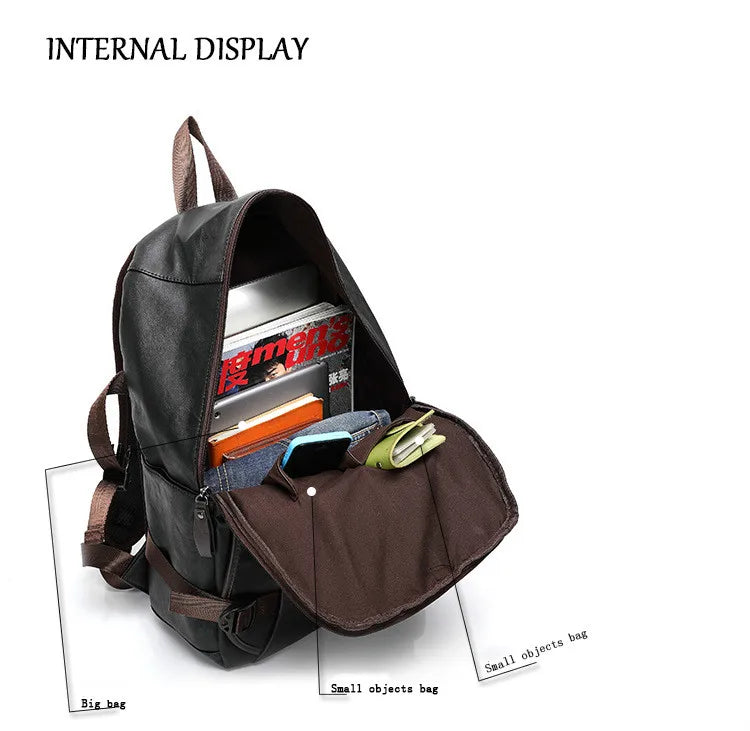 Tilorraine new vintage men backpack fashion style PU leather school student bags computer bag pocket notebook travel backpacks