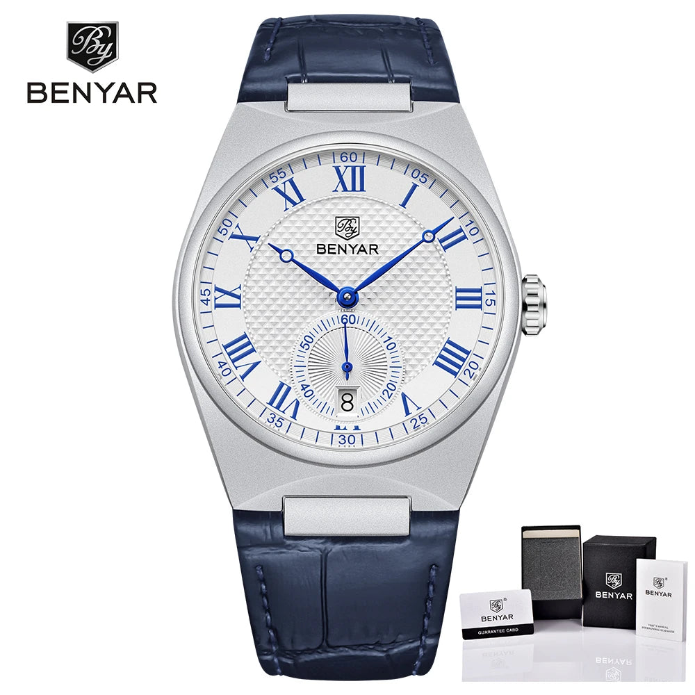 BENYAR Mens Watches 2023 New Top Brand Luxury Gold Quartz Watch For Men Original Sports Waterproof Military leather Reloj Hombre