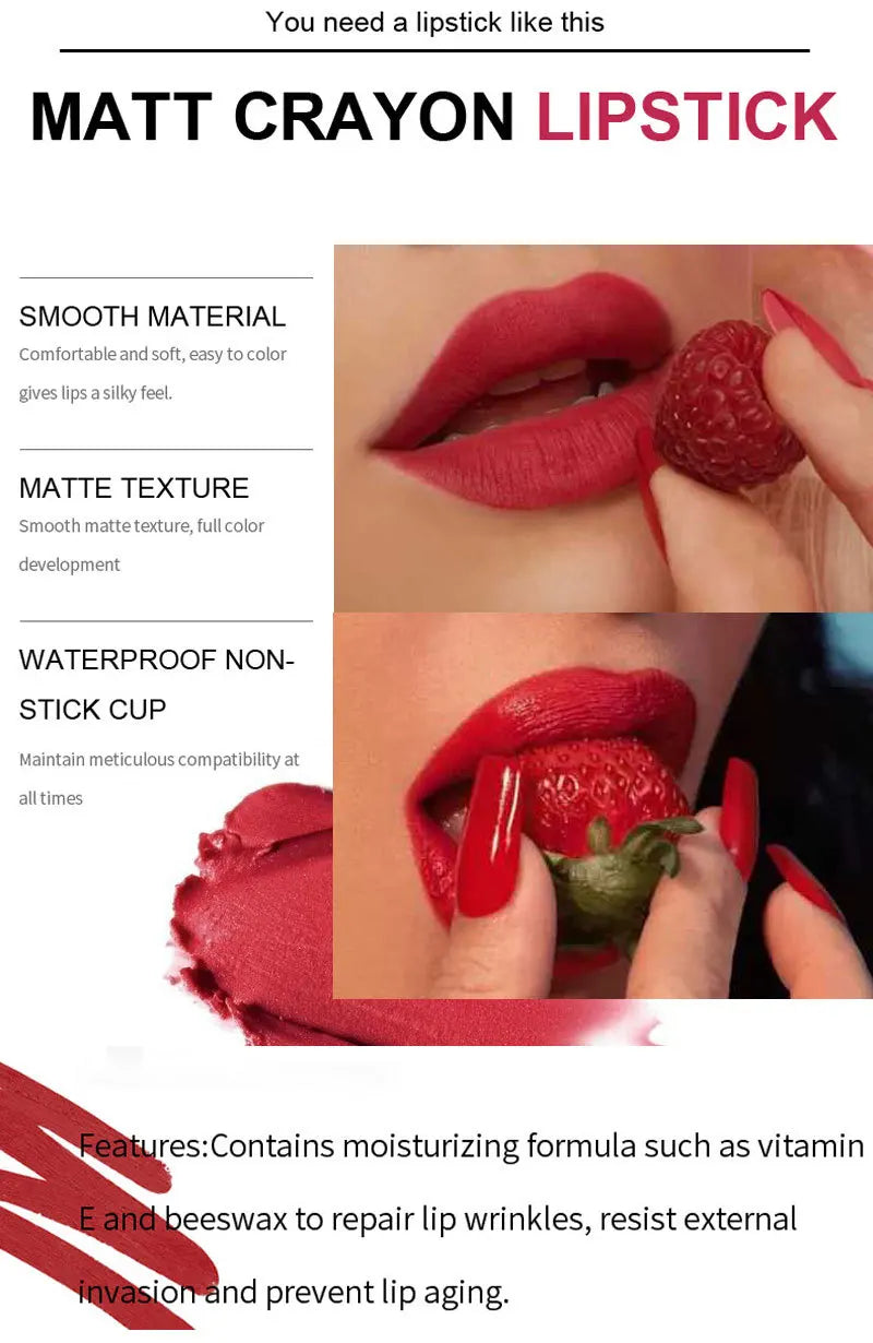 9 Colors Velvet Matte Lipsticks Pencil Waterproof Long Lasting Lip Stick Non-Stick Cup Makeup Lip Tint Pencil Cosmetics Sexy Red