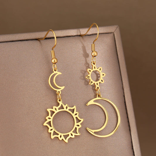 Stainless Steel Earrings Bohemian Sun Moon Totem Pendant New Senior Statement Temperament Dangle Earrings For Women Jewelry Gift