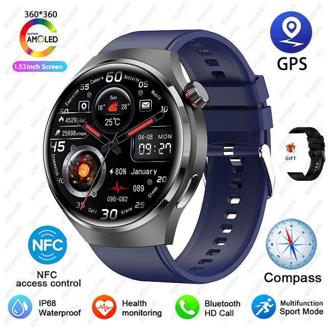 For Huawei GT4 PRO Smart Watch Men Watch 4 Pro AMOLED HD Screen Bluetooth Call GPS NFC Heart rate waterproof SmartWatch 2024 New