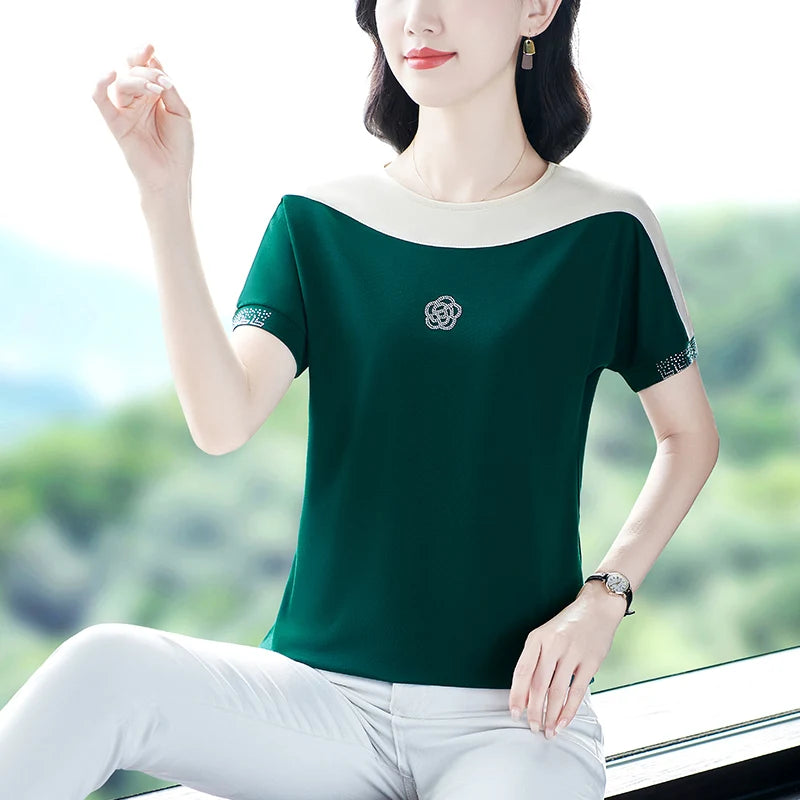 Summer Ladies Round Neck Short Sleeve T-shirt T-shirts Woman 2024 Women's Tee Casual Tops Youthful Clothes Top Crop Cheap Sumer