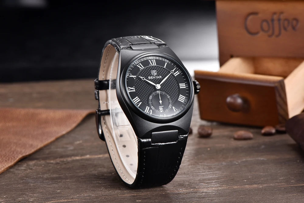 BENYAR Mens Watches 2023 New Top Brand Luxury Gold Quartz Watch For Men Original Sports Waterproof Military leather Reloj Hombre