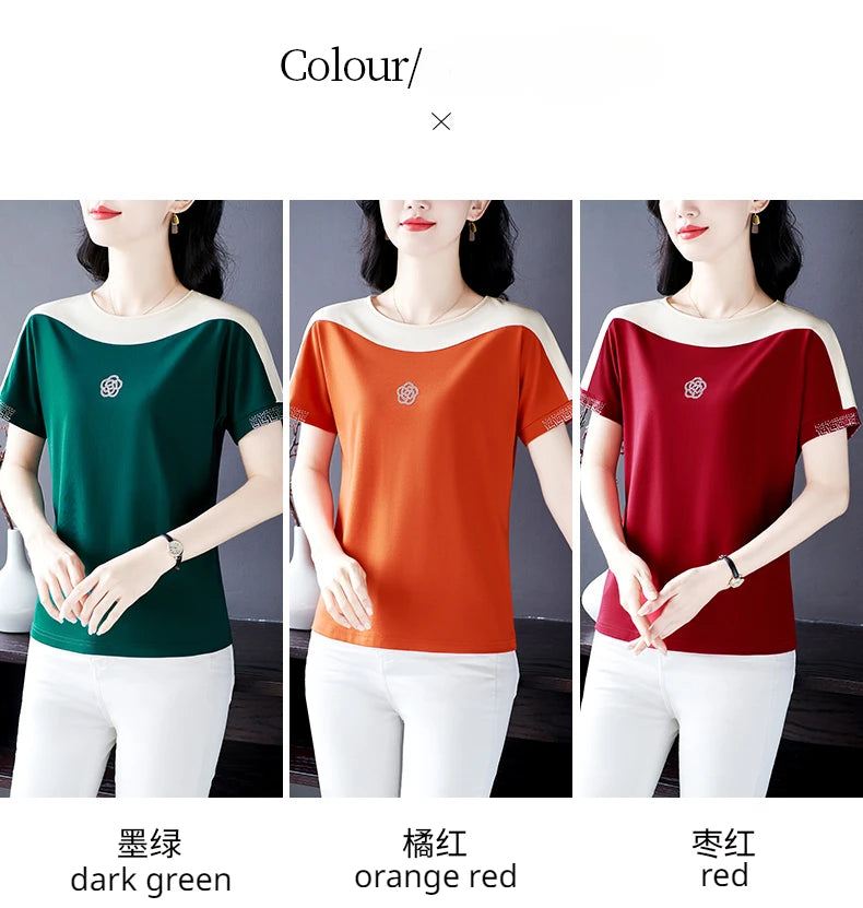 Summer Ladies Round Neck Short Sleeve T-shirt T-shirts Woman 2024 Women's Tee Casual Tops Youthful Clothes Top Crop Cheap Sumer