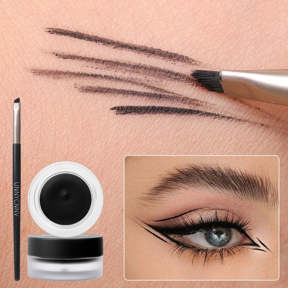 2 in 1 Eyeliner Eyebrow Gel Cream with Brush Waterproof Long-lasting Matte Black Brown Easy Wear Eyeliner Korean Makeup Cosmetic