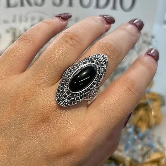 CAOSHI Vintage Style Rings for Women Unique Black Stone Design Party Female Exquisite Jewelry Anniversary Birthday Accessories