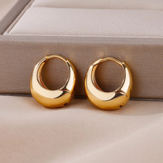 Stainless Steel Hoop Earrings For Women Gold Color Round Water Drop Earring Female Fashion Wedding Ear Jewelry Brincos Gift 2024