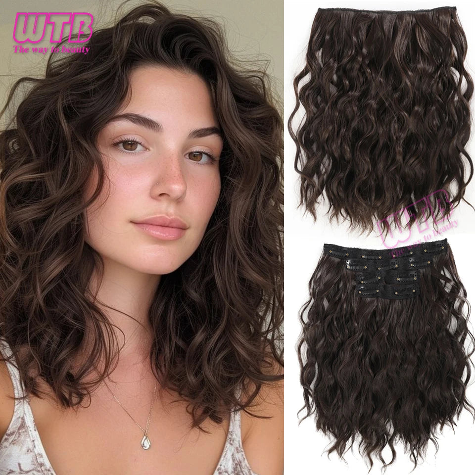 Clip In Hair Extensions Synthetic Hair 12Inch 4 PCS Set Wavy Curly Hair Extension Synthetic Hairpieces For Women Girls Daily Use