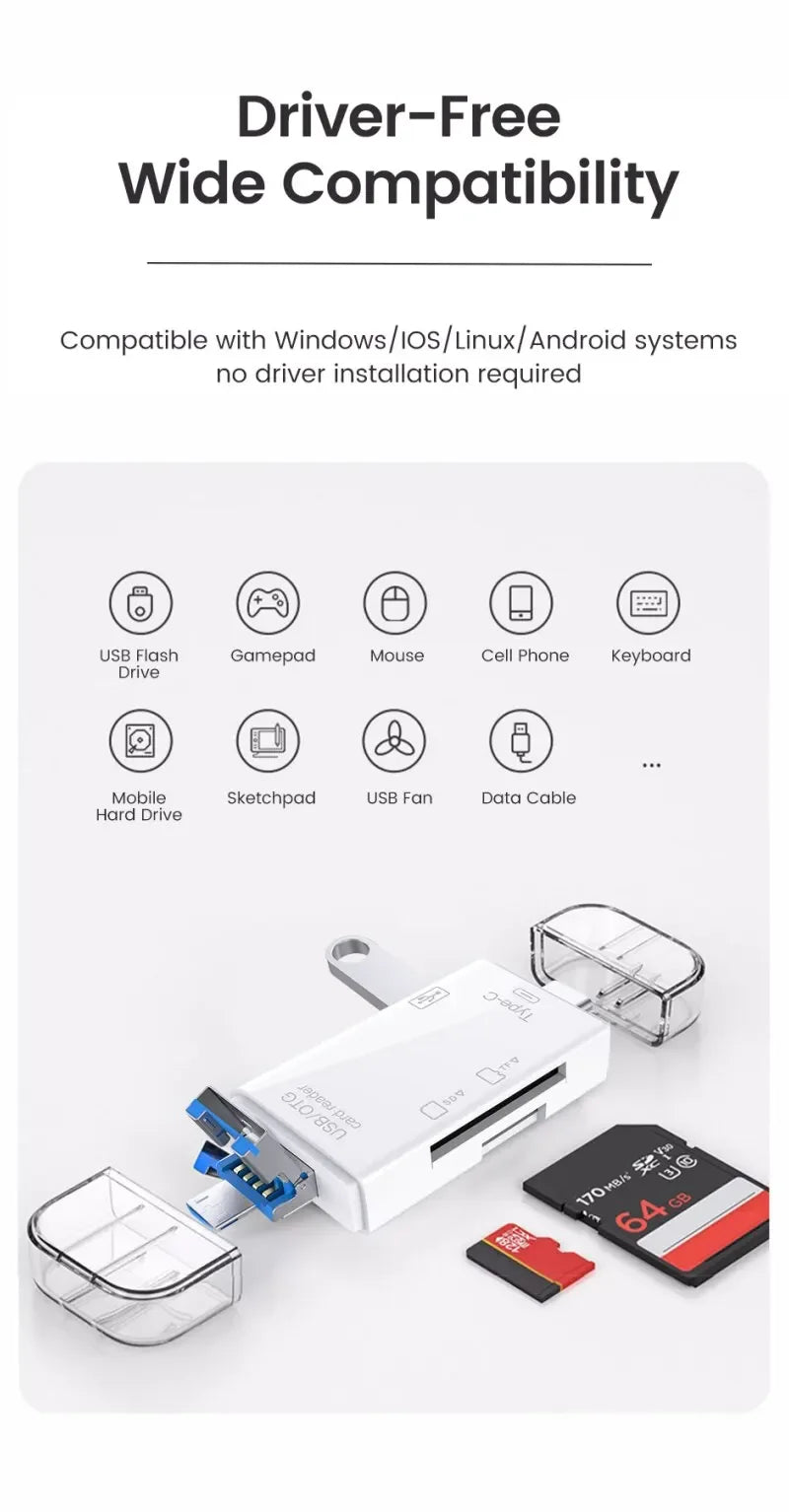 6 In 1 Multifunction Card Reader Computer Mobile OTG Converter TF SD Conversion Camera USB3.0 Typec High Speed Transfer Adapter