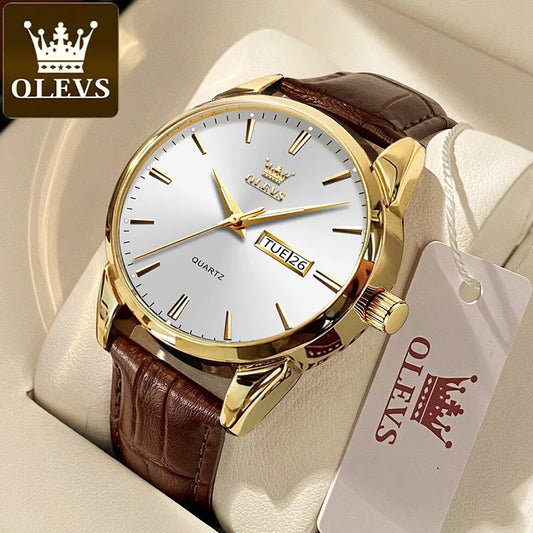 OLEVS Mens Quartz Watches Brand Luxury Casual Fashion Men's Watch For Gifts Breathable leather Waterproof luminous Wristwatch