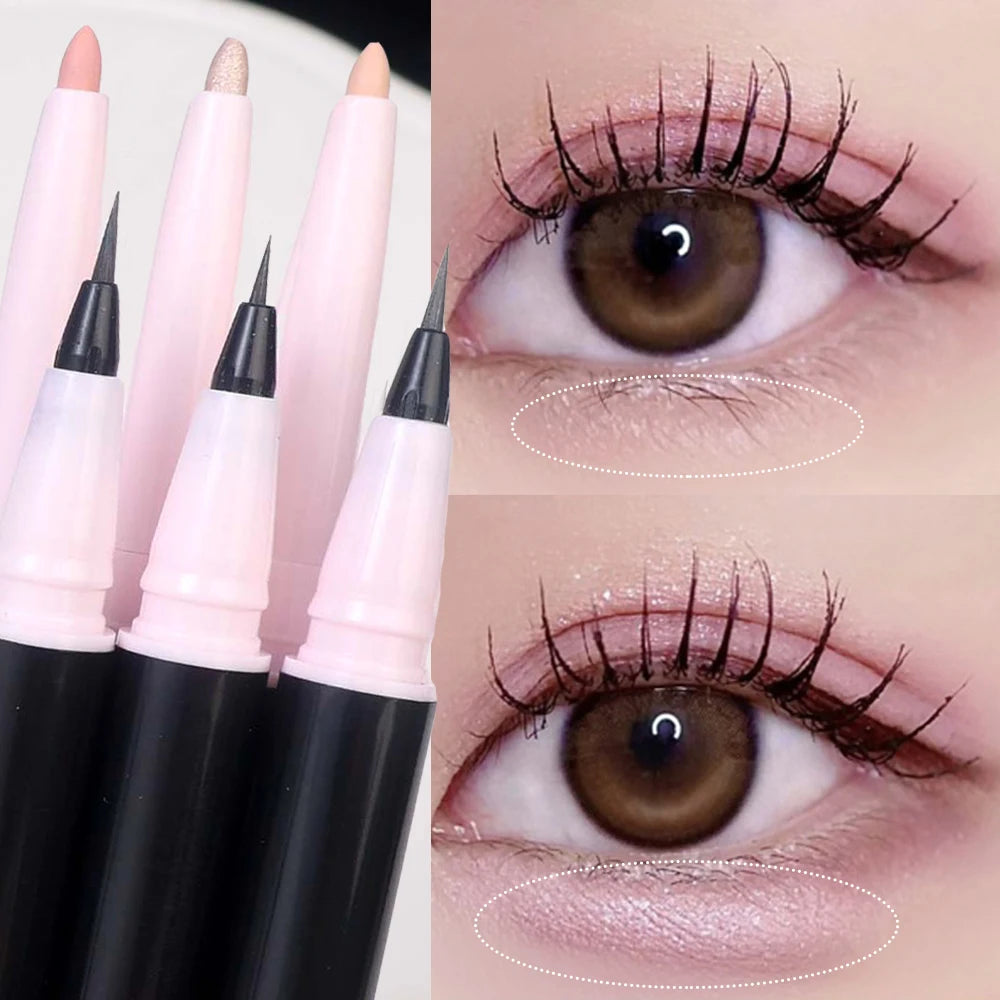 Double Head Matte Pink Lying Silkworm Pen Waterproof Lasting Natural Brightening Glitter Eyeshadow Pencil Korean Makeup Cosmetic