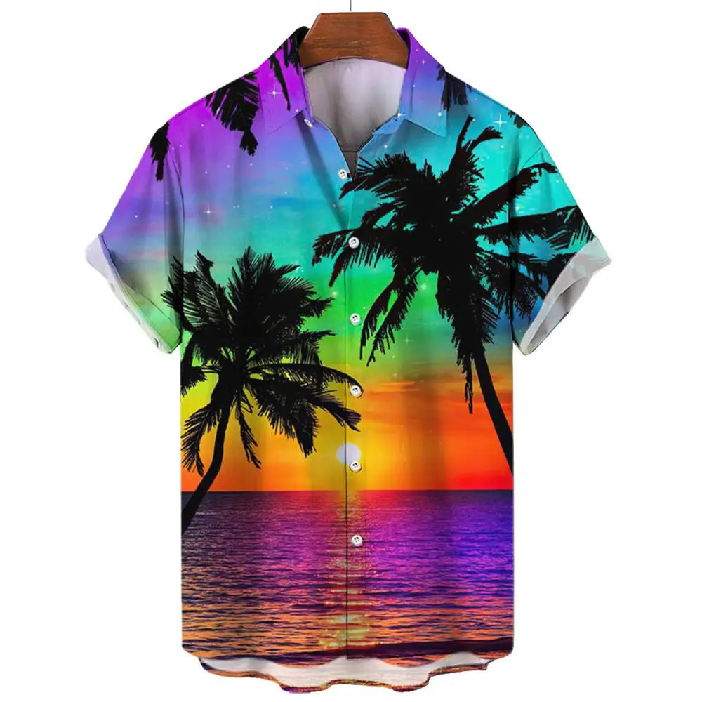 Men's Hawaiian Shirts 3D Print Coconut Palm Graphics Fashion Button Short Sleeve Lapel Streetwear Hawaiian shirts for men Summer