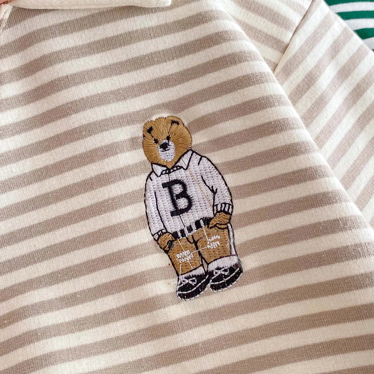 Spring Autumn Children Cool Lapel Striped Sweatshirt Kid Girl Cartoon Embroidery Long Sleeve T-shirt Boy Baby Casual Cotton Tops