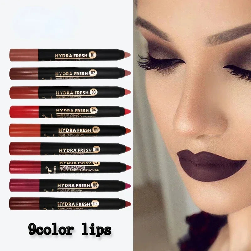 9 Colors Velvet Matte Lipsticks Pencil Waterproof Long Lasting Lip Stick Non-Stick Cup Makeup Lip Tint Pencil Cosmetics Sexy Red