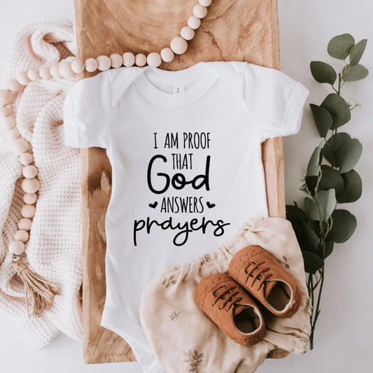 Proof That God Answers Prayers Baby Bodysuit Little Answered Prayer Romper Baby Announcement Bodysuits Newbron Shower Gift