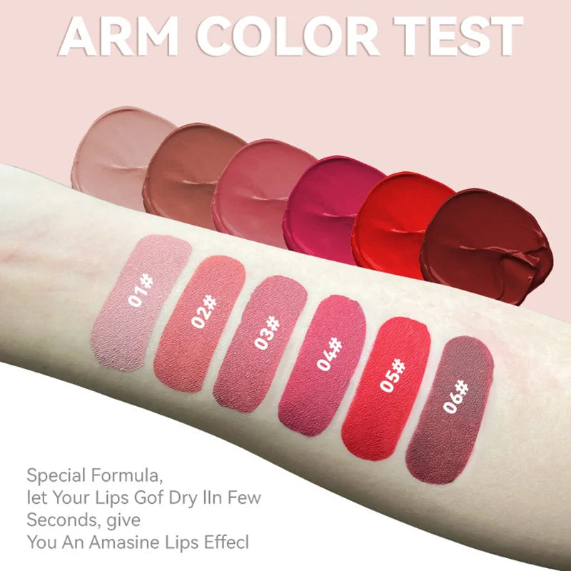 6 Colors Nude Matte Lip Gloss Waterproof Lasting Lipstick Not Fading Sexy Nude Red Pink Velvet Liquid Lipsticks Makeup Cosmetic