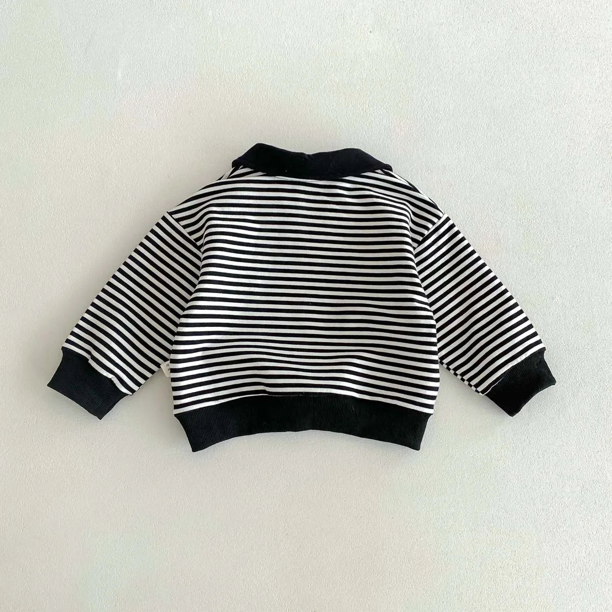 Spring Autumn Children Cool Lapel Striped Sweatshirt Kid Girl Cartoon Embroidery Long Sleeve T-shirt Boy Baby Casual Cotton Tops