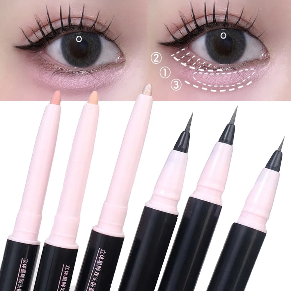 Double Head Matte Pink Lying Silkworm Pen Waterproof Lasting Natural Brightening Glitter Eyeshadow Pencil Korean Makeup Cosmetic