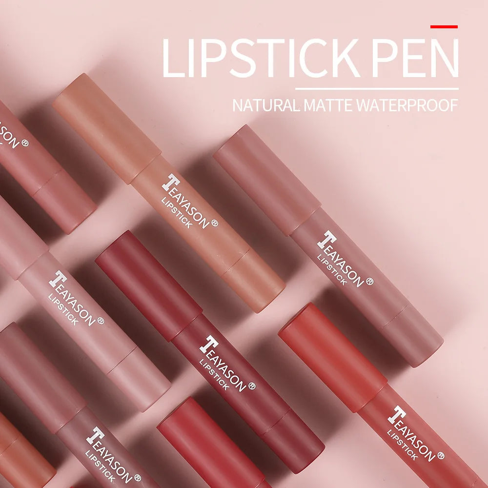 Nude Lipliner Pencil 12 Colors Lip Makeup Lipstick Pen Waterproof Long Lasting Non-stick Cup Matte Nude Brown Lipliner Cosmetics