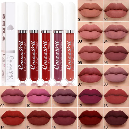 Cmaadu 18 Colors Waterproof Liquid Lipsticks Lip Makeup Matte Velvet Lipstick Lip Gloss Cosmetic Nude Long Lasting Cosmestics