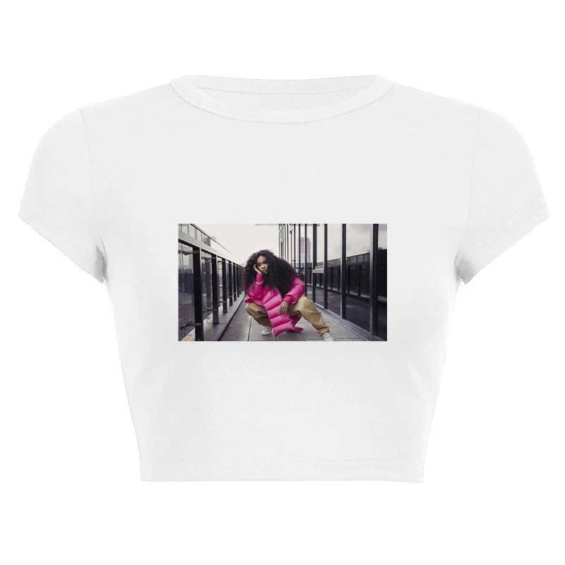 New Women Y2K Gothic Portrait Graphic Print T-Shirt Summer Fashion Harajuku Hip Hop Crop Tops Aesthetic Slim Short Sleeve TShirt