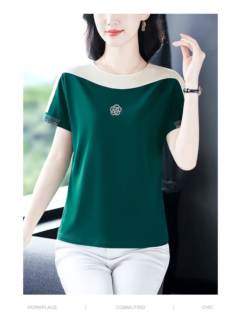 Summer Ladies Round Neck Short Sleeve T-shirt T-shirts Woman 2024 Women's Tee Casual Tops Youthful Clothes Top Crop Cheap Sumer