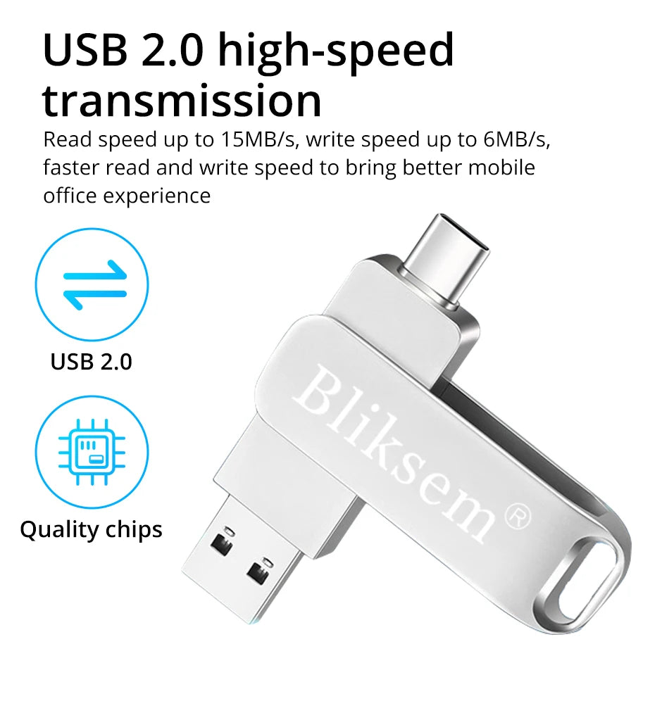 Bliksem TYPE-C Flash Drive OTG 32GB 64GB High Speed USB2.0 for Computer Cell Phone 3in1 USB Metal Mini Pen Drive 32GB USB 64GB