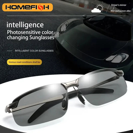 New Intelligent Photochromic Sunglasses Men Women Vintage Metal Polarized Sun Glasses For Male Night Vision Driving Sunglass