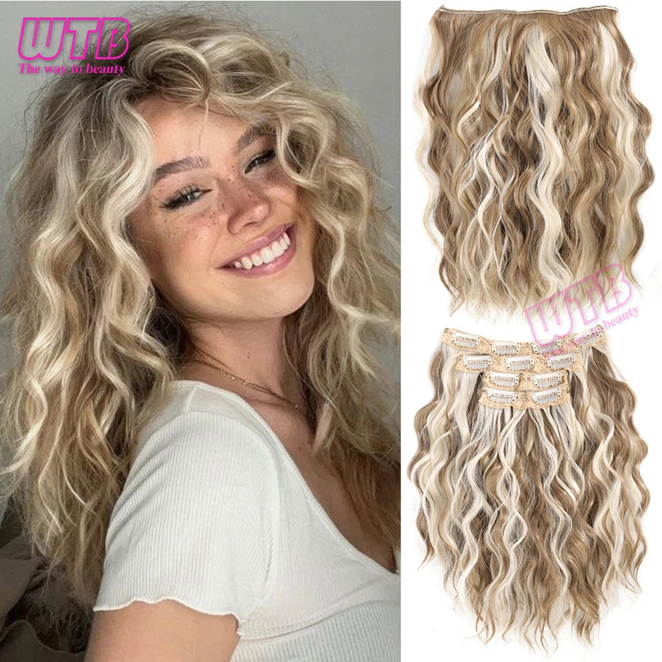 Clip In Hair Extensions Synthetic Hair 12Inch 4 PCS Set Wavy Curly Hair Extension Synthetic Hairpieces For Women Girls Daily Use