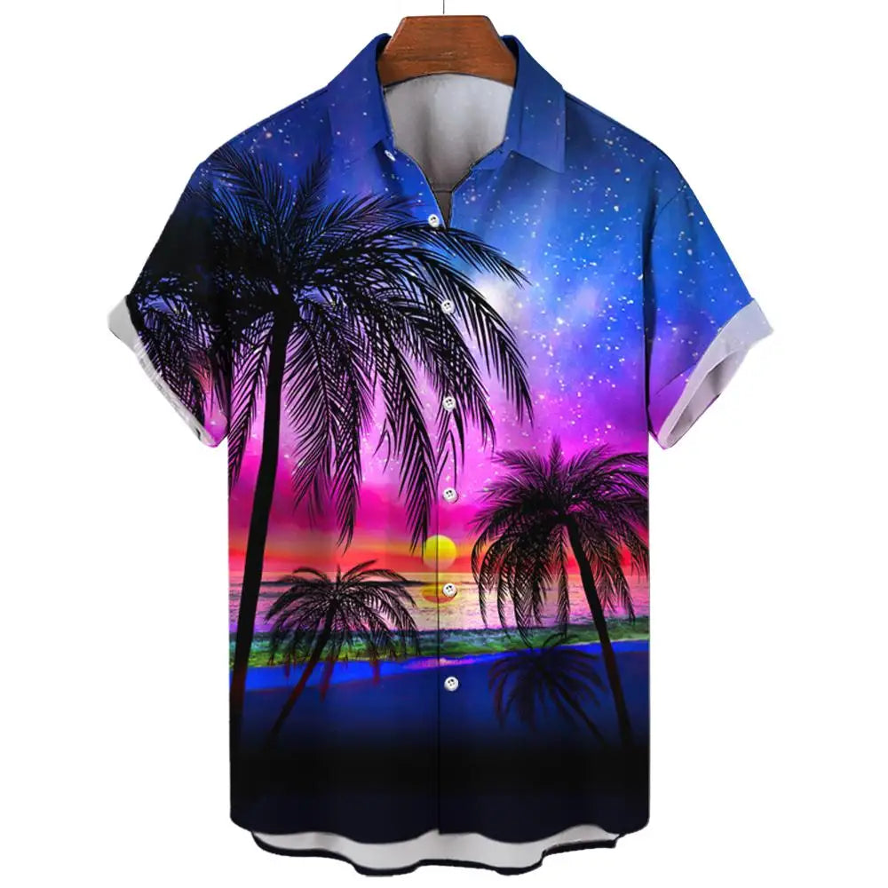 Men's Hawaiian Shirts 3D Print Coconut Palm Graphics Fashion Button Short Sleeve Lapel Streetwear Hawaiian shirts for men Summer