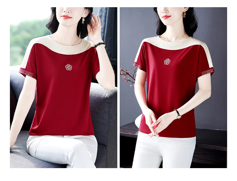 Summer Ladies Round Neck Short Sleeve T-shirt T-shirts Woman 2024 Women's Tee Casual Tops Youthful Clothes Top Crop Cheap Sumer