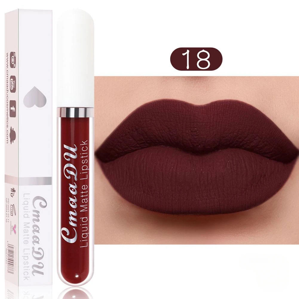 Cmaadu 18 Colors Waterproof Liquid Lipsticks Lip Makeup Matte Velvet Lipstick Lip Gloss Cosmetic Nude Long Lasting Cosmestics