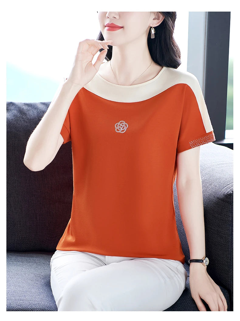 Summer Ladies Round Neck Short Sleeve T-shirt T-shirts Woman 2024 Women's Tee Casual Tops Youthful Clothes Top Crop Cheap Sumer