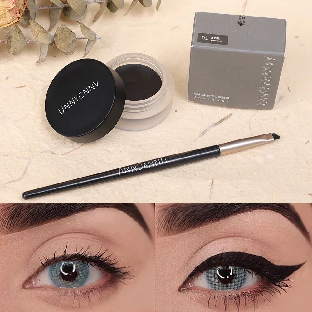 2 in 1 Eyeliner Eyebrow Gel Cream with Brush Waterproof Long-lasting Matte Black Brown Easy Wear Eyeliner Korean Makeup Cosmetic