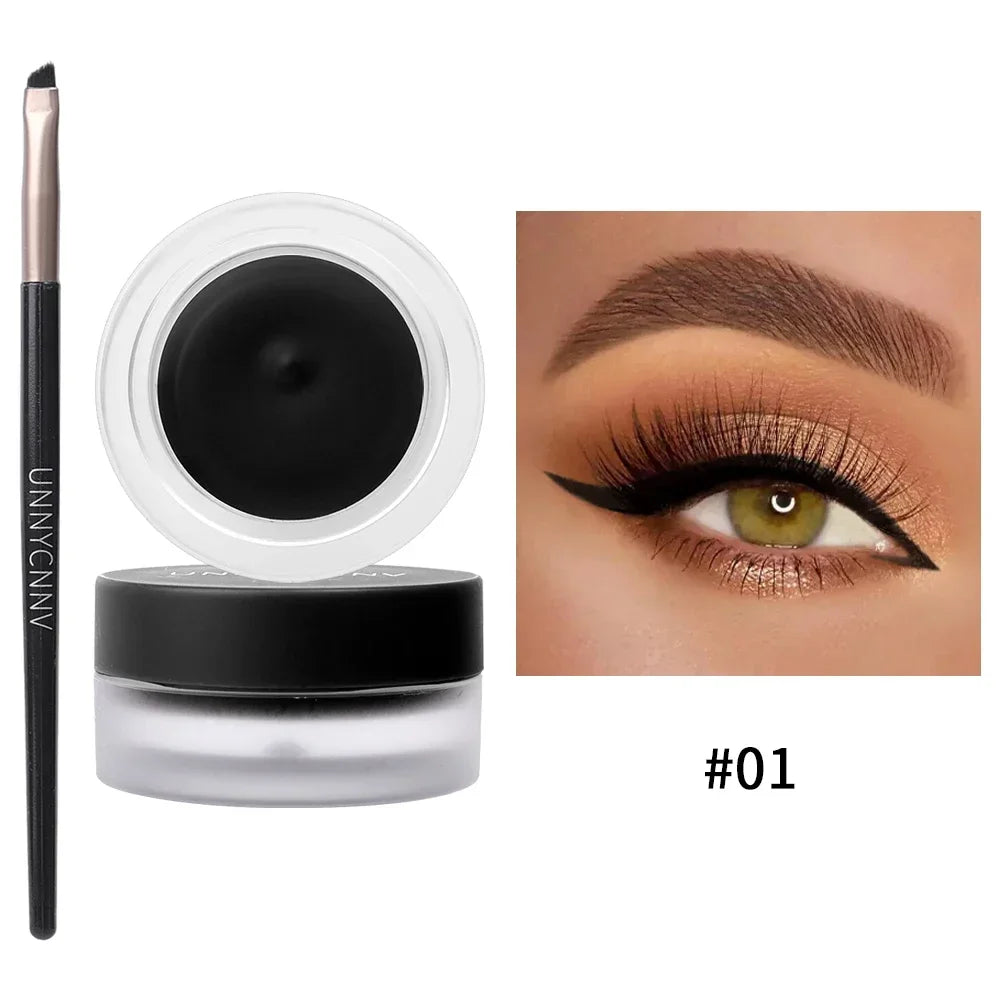 2 in 1 Eyeliner Eyebrow Gel Cream with Brush Waterproof Long-lasting Matte Black Brown Easy Wear Eyeliner Korean Makeup Cosmetic