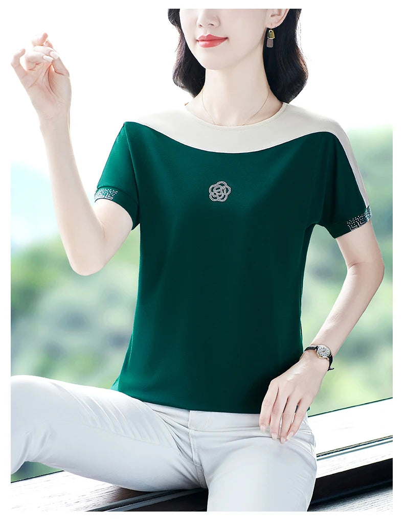 Summer Ladies Round Neck Short Sleeve T-shirt T-shirts Woman 2024 Women's Tee Casual Tops Youthful Clothes Top Crop Cheap Sumer