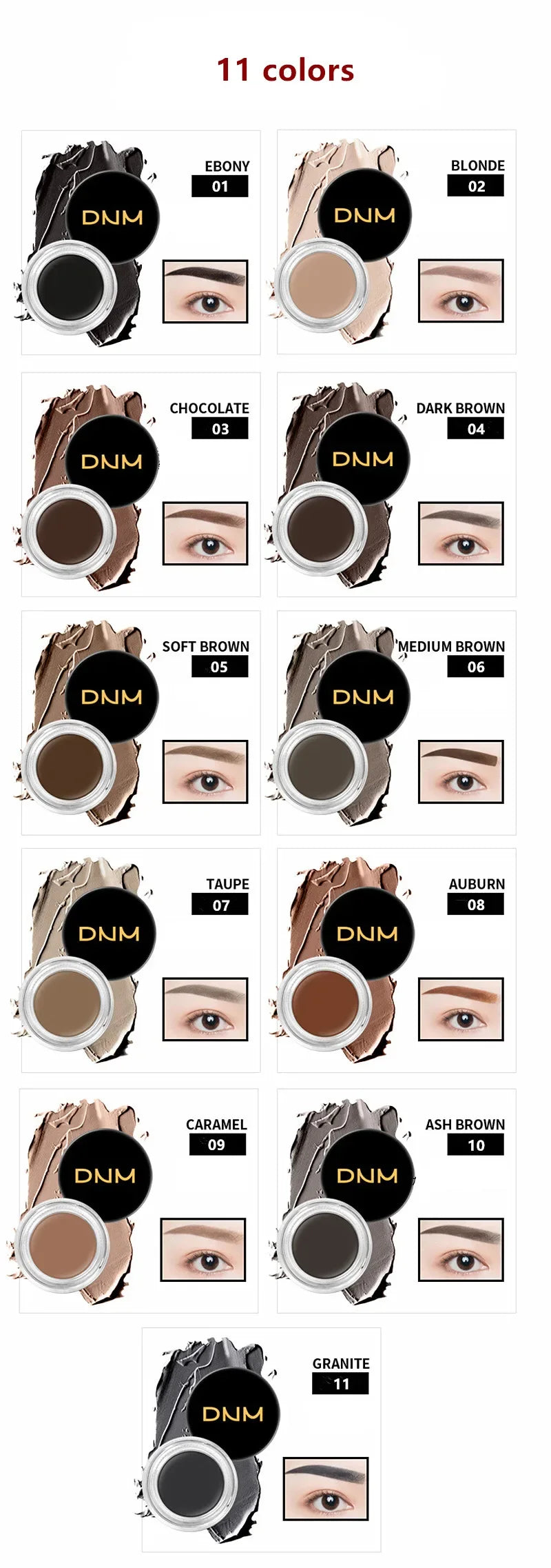 11 Colors Natural Eyebrow Enhancers Makeup Waterproof 3D Eye Brow Pomade Eyebrow Gel Caramel Brown Professional Makeup