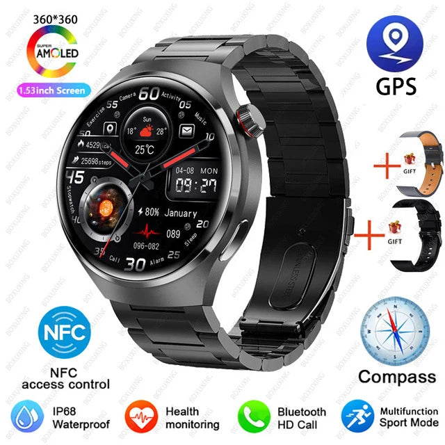 For Huawei GT4 PRO Smart Watch Men Watch 4 Pro AMOLED HD Screen Bluetooth Call GPS NFC Heart rate waterproof SmartWatch 2024 New