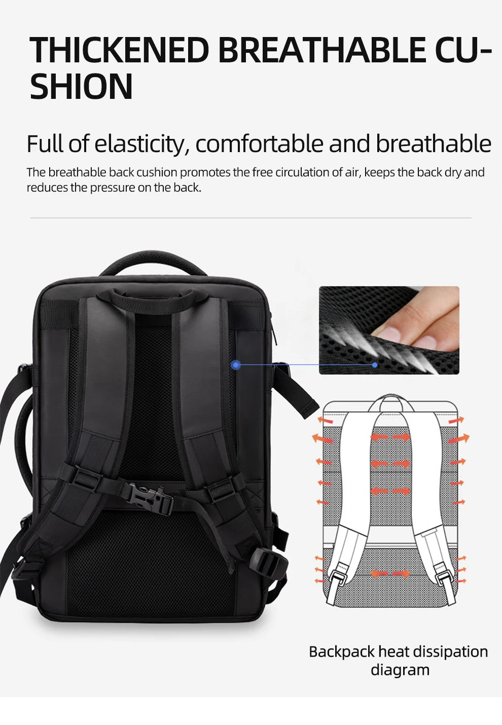 Heroic Knight Travel Backpack Men Business Backpack School Expandable USB Bag Large Capacity 15.6 Laptop Waterproof Backpack Bag