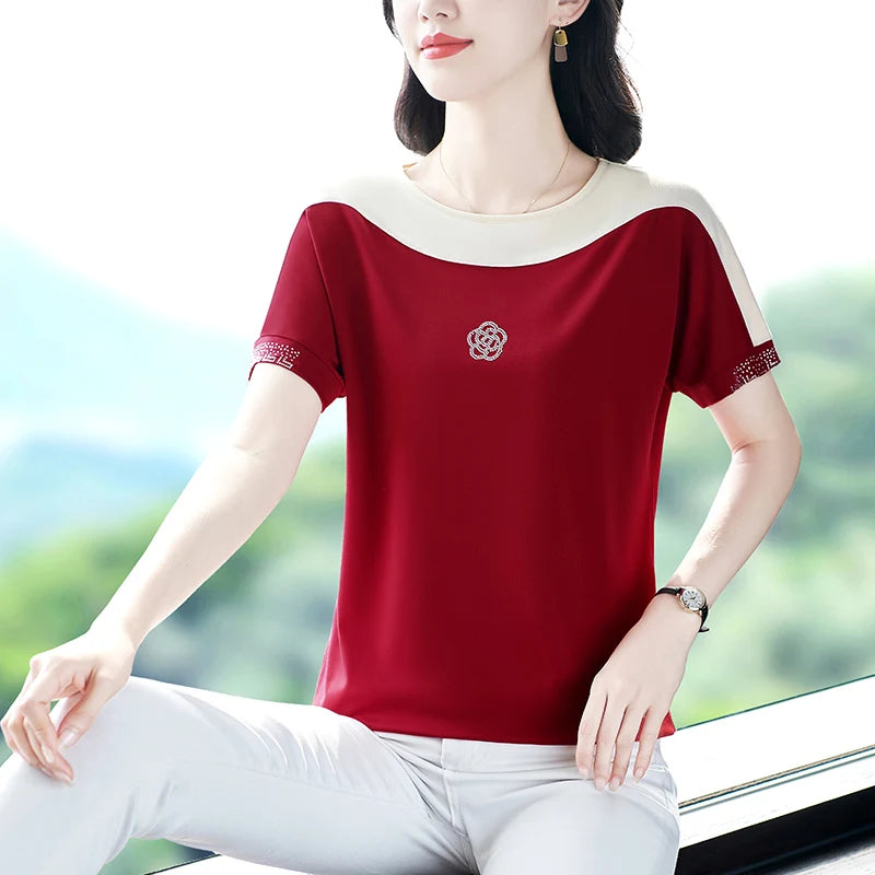 Summer Ladies Round Neck Short Sleeve T-shirt T-shirts Woman 2024 Women's Tee Casual Tops Youthful Clothes Top Crop Cheap Sumer