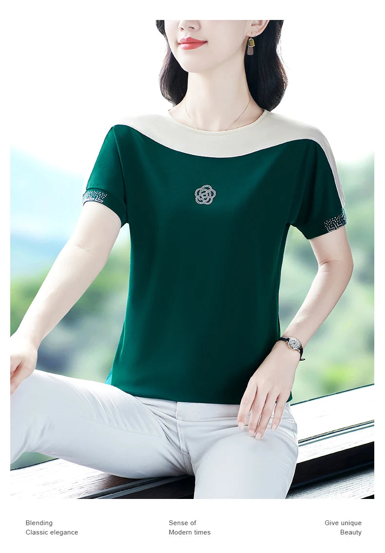 Summer Ladies Round Neck Short Sleeve T-shirt T-shirts Woman 2024 Women's Tee Casual Tops Youthful Clothes Top Crop Cheap Sumer