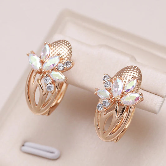 Kinel Fashion Colorful Natural Zircon Women Earrings 585 Gold Color Banquet Flower Earrings Statement Jewelry Crystal Gift 2022