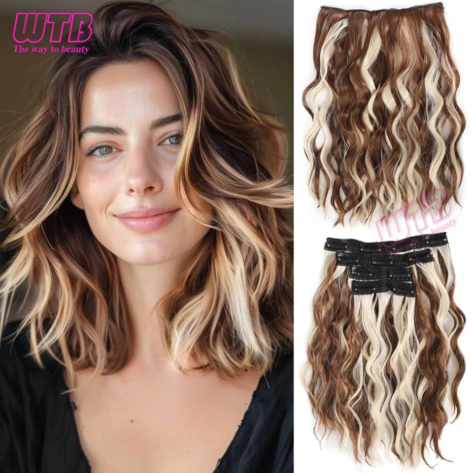 Clip In Hair Extensions Synthetic Hair 12Inch 4 PCS Set Wavy Curly Hair Extension Synthetic Hairpieces For Women Girls Daily Use