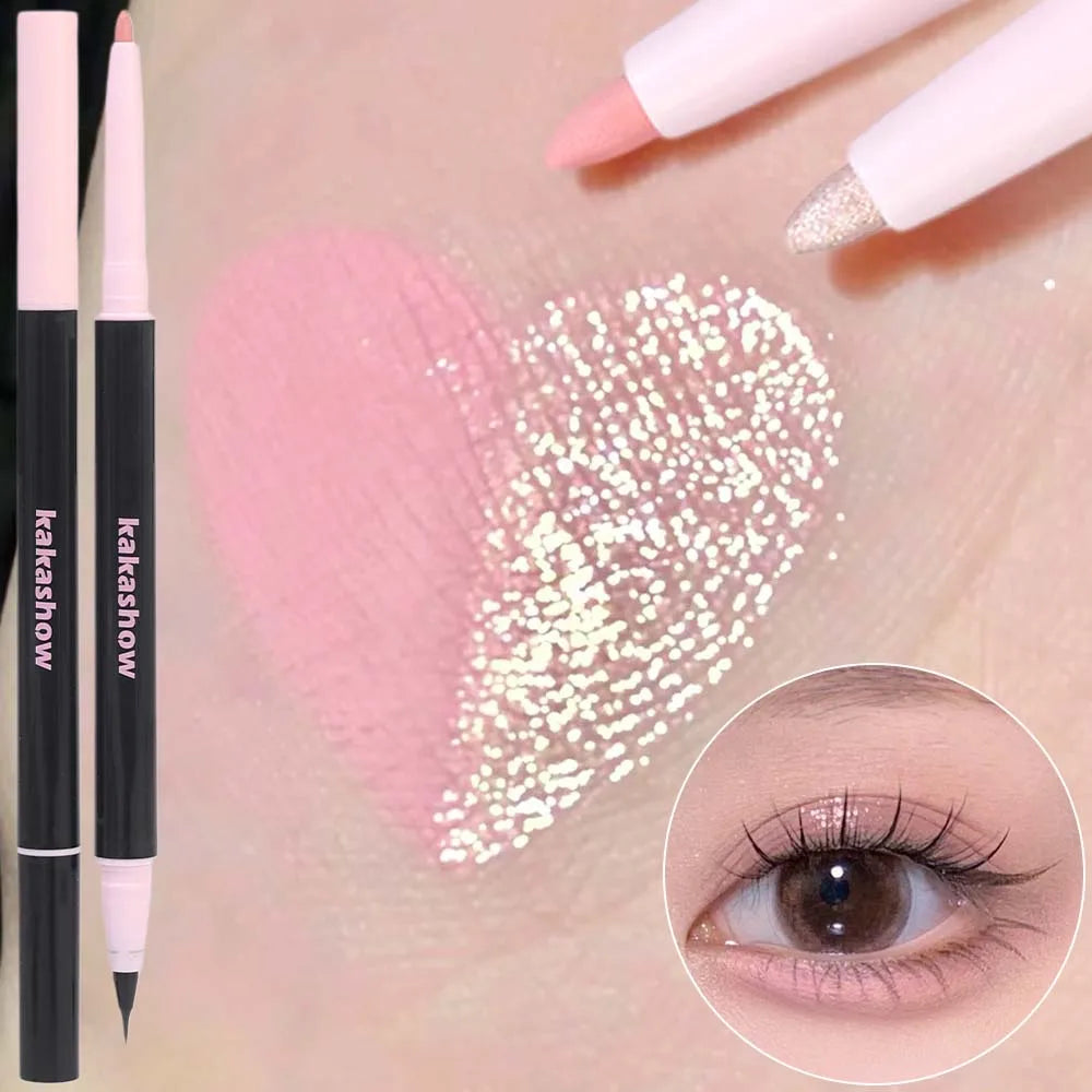 Double Head Matte Pink Lying Silkworm Pen Waterproof Lasting Natural Brightening Glitter Eyeshadow Pencil Korean Makeup Cosmetic