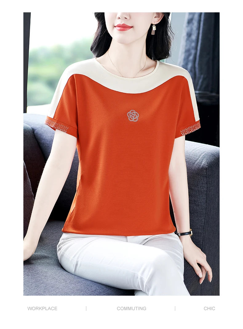 Summer Ladies Round Neck Short Sleeve T-shirt T-shirts Woman 2024 Women's Tee Casual Tops Youthful Clothes Top Crop Cheap Sumer