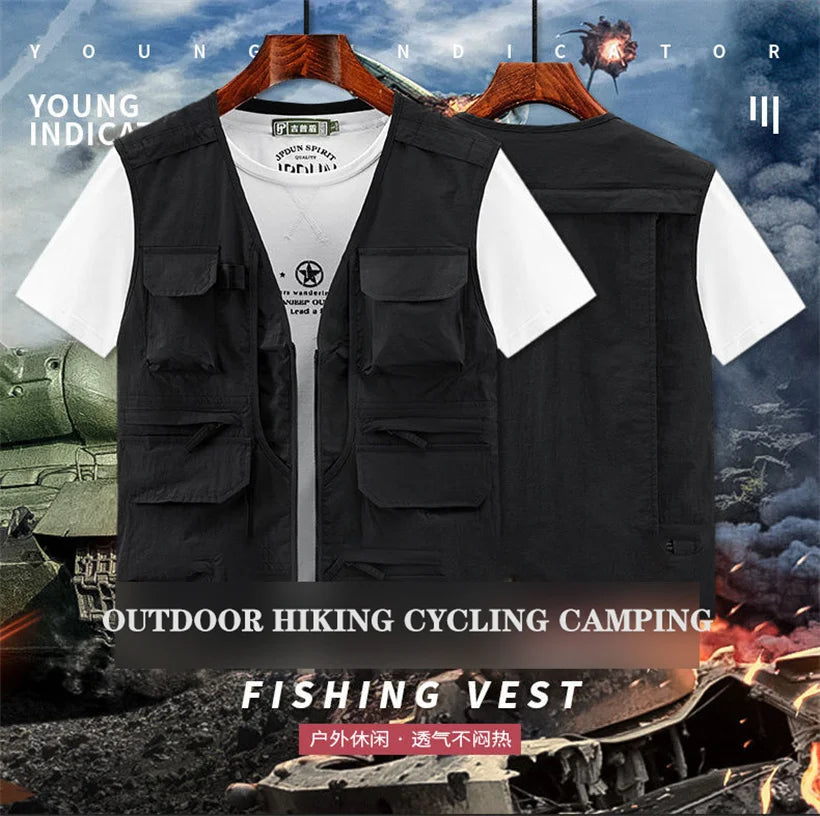 6XL Summer New Outdoor Vest Men Utility Tactical Multi-pocket Vest Techwear Outdoor Hiking Fishing Photography Safari Cargo Vest