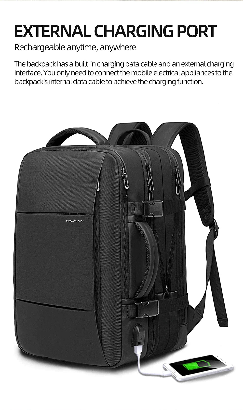 Heroic Knight Travel Backpack Men Business Backpack School Expandable USB Bag Large Capacity 15.6 Laptop Waterproof Backpack Bag