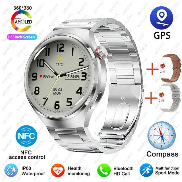 For Huawei GT4 PRO Smart Watch Men Watch 4 Pro AMOLED HD Screen Bluetooth Call GPS NFC Heart rate waterproof SmartWatch 2024 New